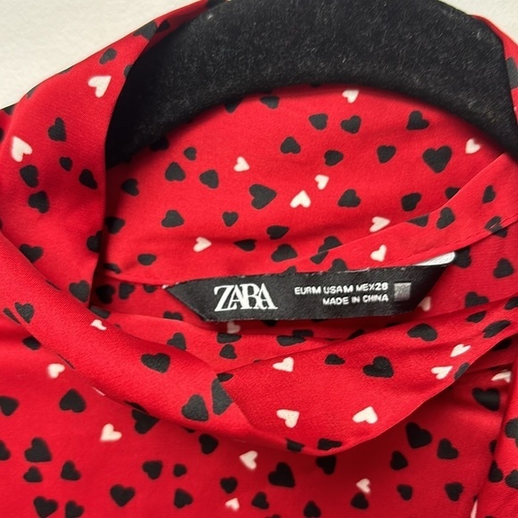 ZARA red satin blouse for women with long sleeves and heart print talla M - Picture 5 of 8